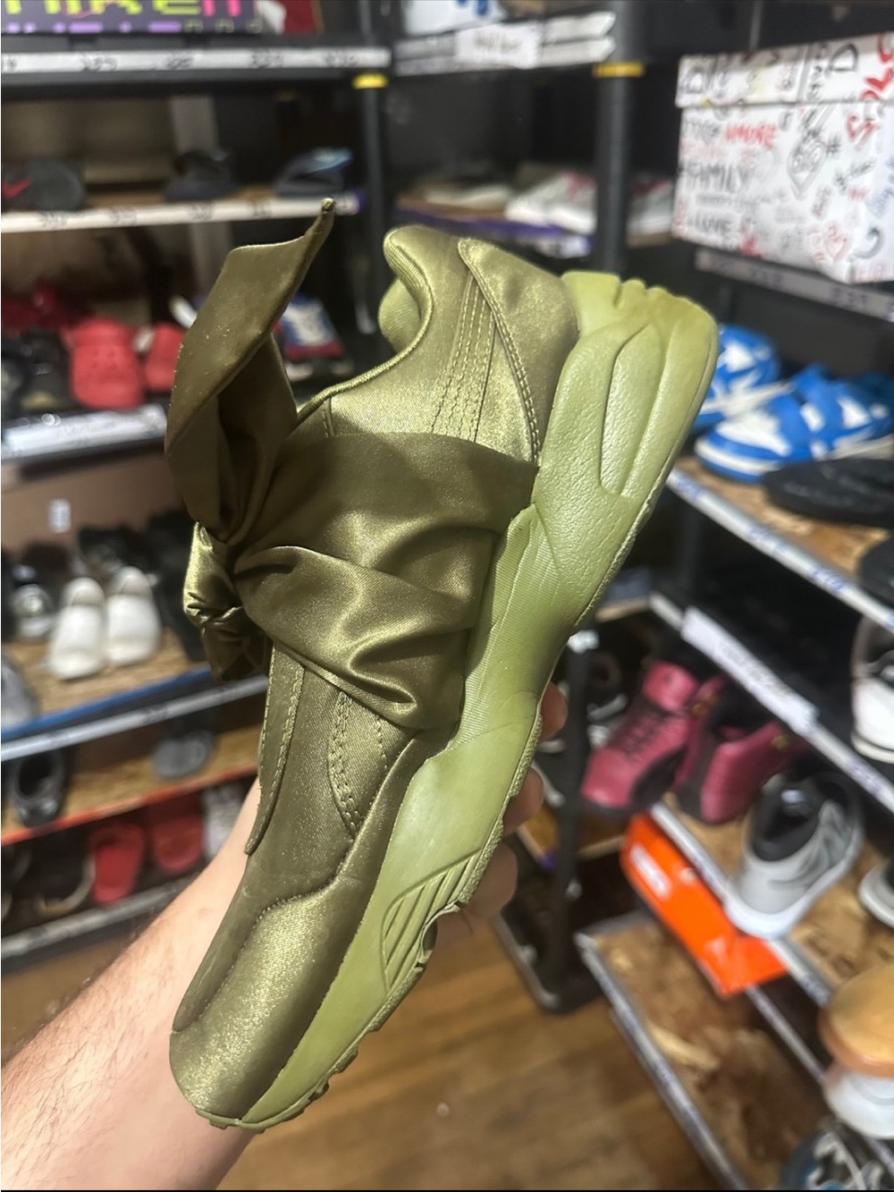 Fenty Beauty Olive Green Slip-On Ruffle Sneakers - Picture 3 of 7